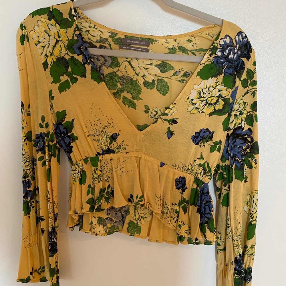 Yellow long sleeve floral top Urban Outfitters